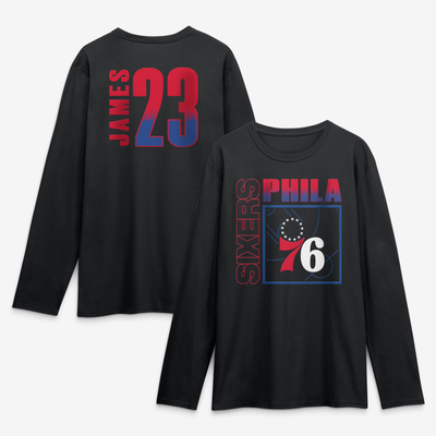 LeBron James Philadelphia 76ers  Home Court Pop Name & Number Long Sleeve T-Shirt - Black