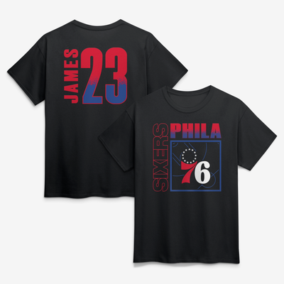 LeBron James Philadelphia 76ers  Home Court Pop Name & Number T-Shirt - Black