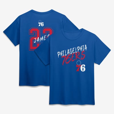 LeBron James Philadelphia 76ers Hustle Name & Number T-Shirt - Royal