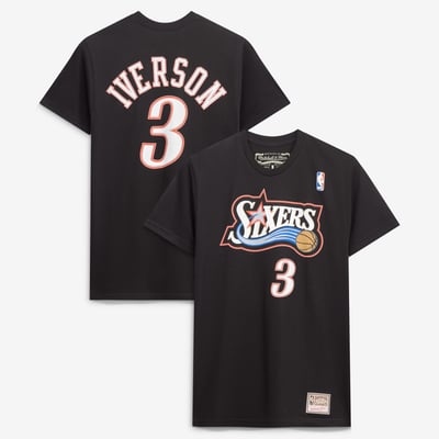 Allen Iverson Philadelphia 76ers Mitchell & Ness Hardwood Classics Stitch Name & Number T-Shirt - Black