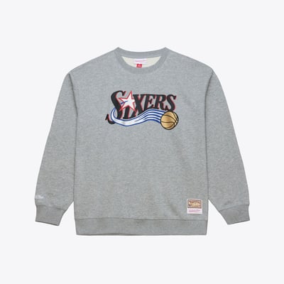 Philadelphia 76ers Mitchell & Ness Walk-Off Fleece Sweatshirt - Heather Gray