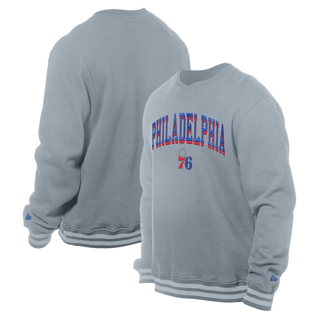 Philadelphia 76ers New Era Chenille Cross Over Pullover Sweatshirt - Gray