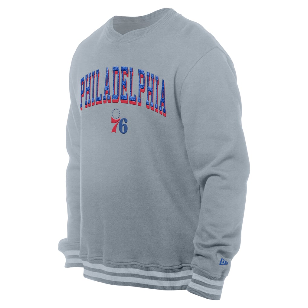 Philadelphia 76ers New Era Chenille Cross Over Pullover Sweatshirt - Gray