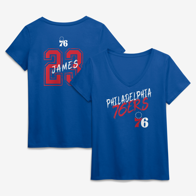 LeBron James Philadelphia 76ers Women's Hustle Name & Number V-Neck T-Shirt - Royal