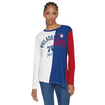Philadelphia 76ers Tommy Jeans Women's Amelia Color Blocked Long Sleeve T-Shirt - White/Royal