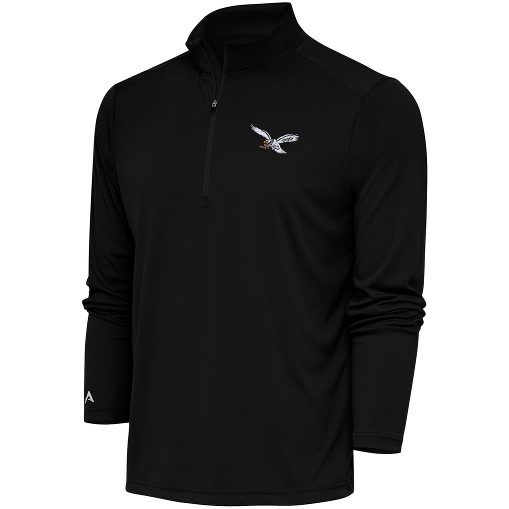 Philadelphia Eagles Antigua Throwback Logo Tribute Quarter-Zip Pullover Top - Black