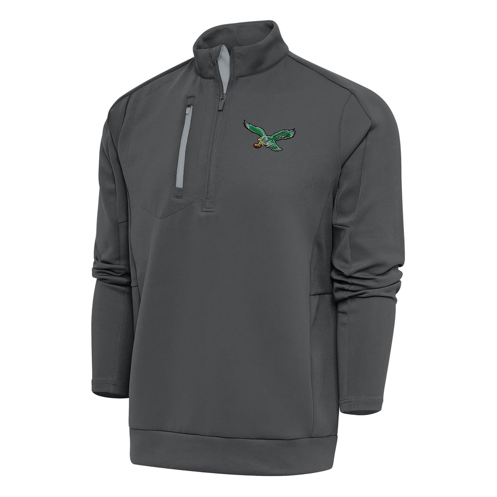 Philadelphia Eagles Antigua Team Logo Throwback Generation Quarter-Zip Pullover Top - Charcoal