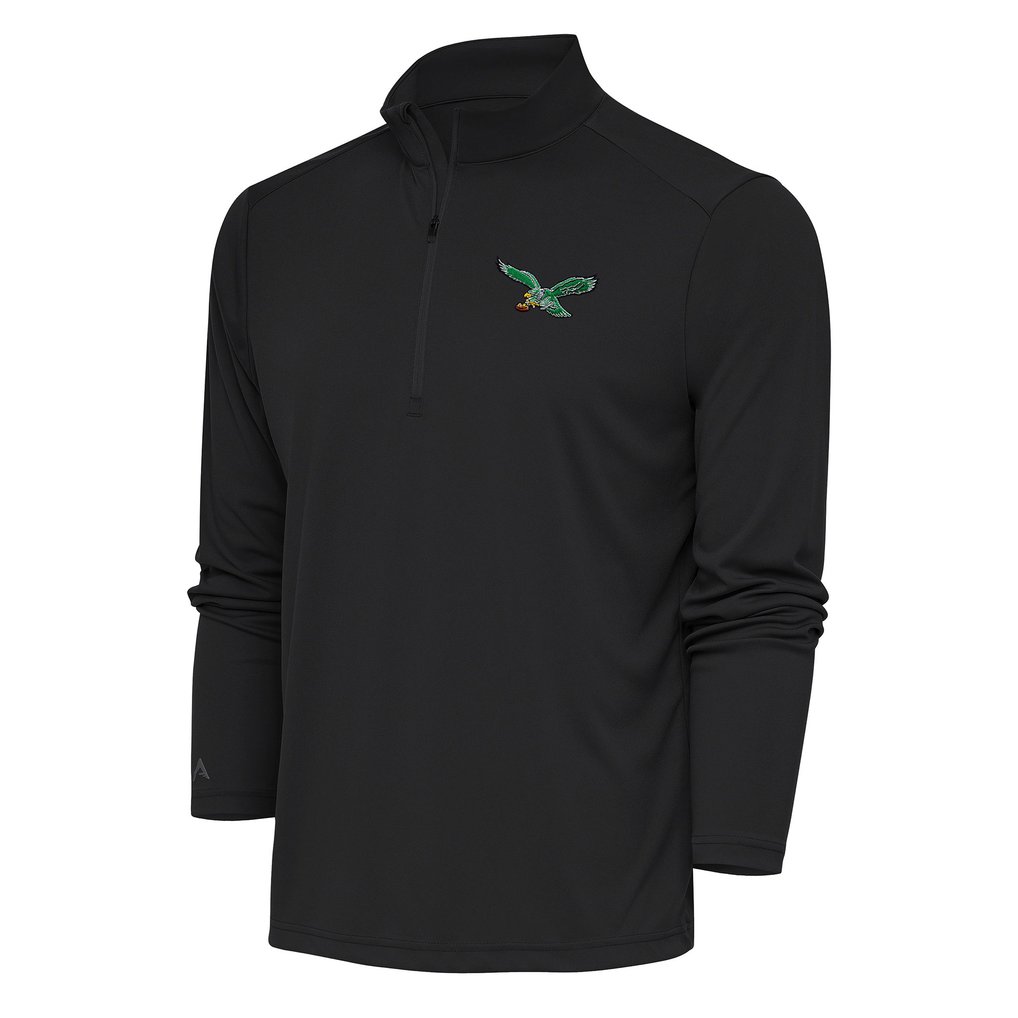 Philadelphia Eagles Antigua Team Logo Throwback Tribute Quarter-Zip Pullover Top - Charcoal