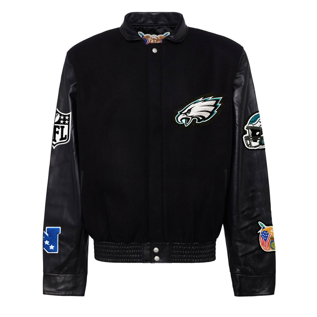  Philadelphia Eagles Jeff Hamilton Wool & Leather Full-Snap Varsity Jacket - Black
