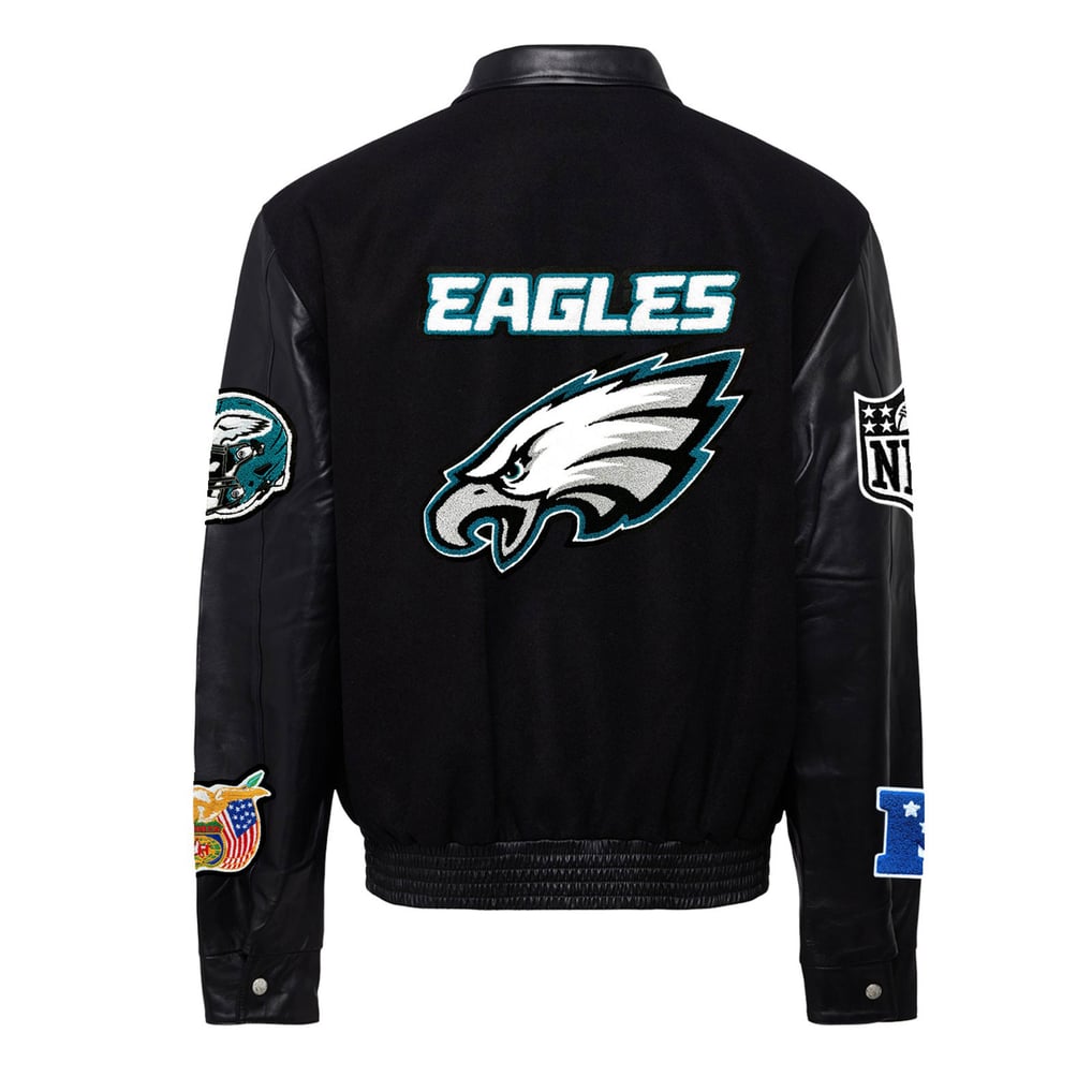  Philadelphia Eagles Jeff Hamilton Wool & Leather Full-Snap Varsity Jacket - Black