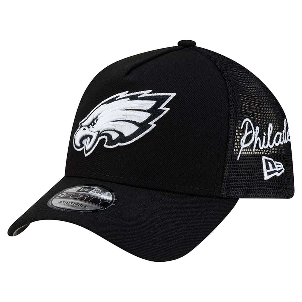 Philadelphia Eagles New Era City Script 9FORTY A-Frame Adjustable Hat - Black