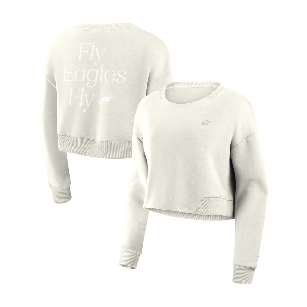 Philadelphia Eagles Fanatics Women's Studio Tri-Blend Cropped Pullover Sweatshirt - Cream