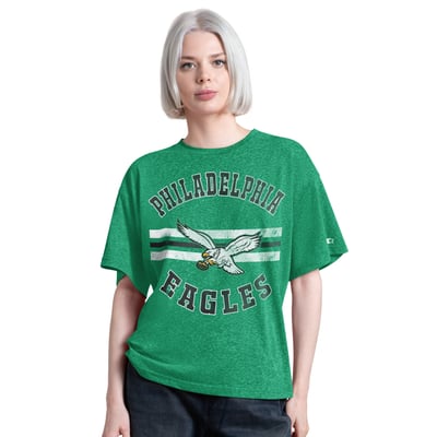  Philadelphia Eagles Starter Women's Vintage Jump Shot Boyfriend Tri-Blend T-Shirt - Kelly Green