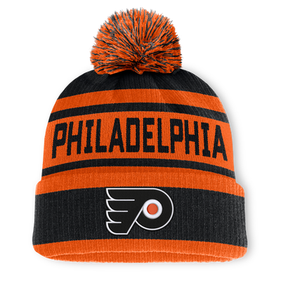 Philadelphia Flyers Fanatics Fundamental Cuffed Knit Hat with Pom - Black/Orange