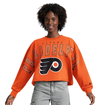  Philadelphia Flyers Starter Women's Bleachers Cropped Drop Shoulder Sweatshirt - Orange
