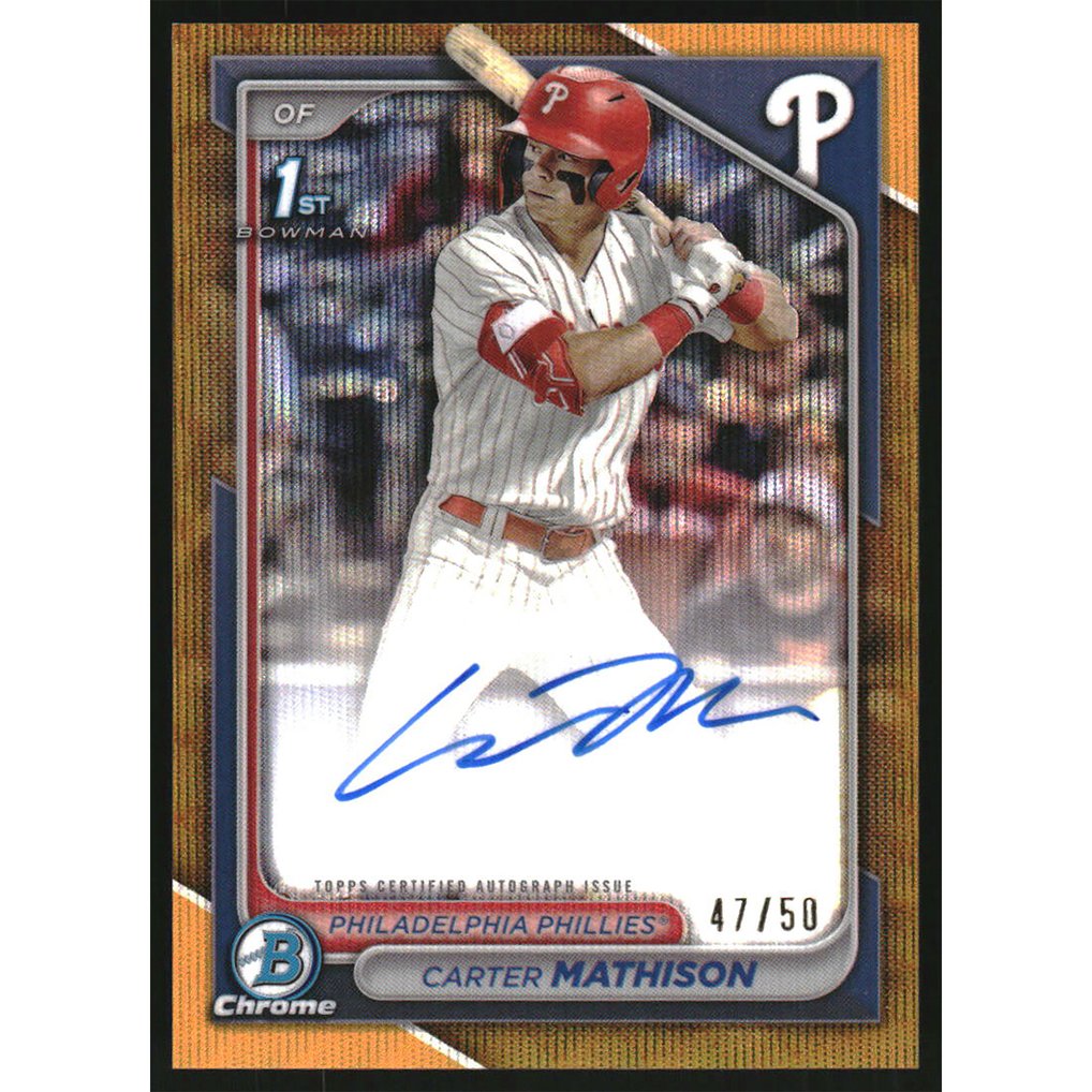 2024 Bowman Chrome Autographs Gold Wave Refractor Carter Mathison RC Auto /50