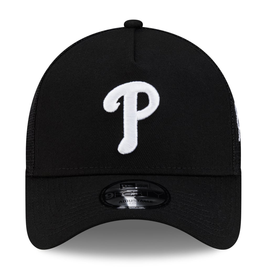 Philadelphia Phillies New Era Side Script 9FORTY A-Frame Trucker Adjustable Hat - Black
