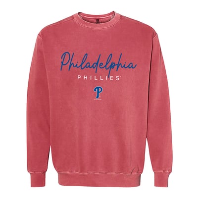  Philadelphia Phillies Soft as a Grape Women's Pigment Dye Crewneck Sweatshirt - Red