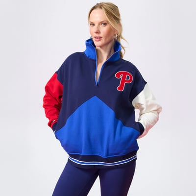  Philadelphia Phillies Terez Women's Colorblock Quarter-Zip Pullover - Blue