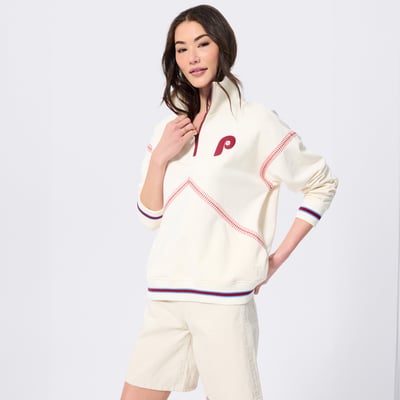  Philadelphia Phillies Terez Women's Baseball Stitch Quarter-Zip Pullover - White