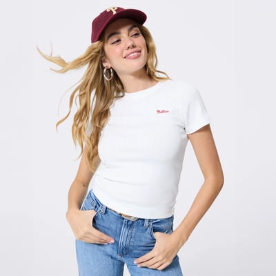 Philadelphia Phillies Terez Women's Sugar Swizzle Pointelle Baby T-Shirt - White