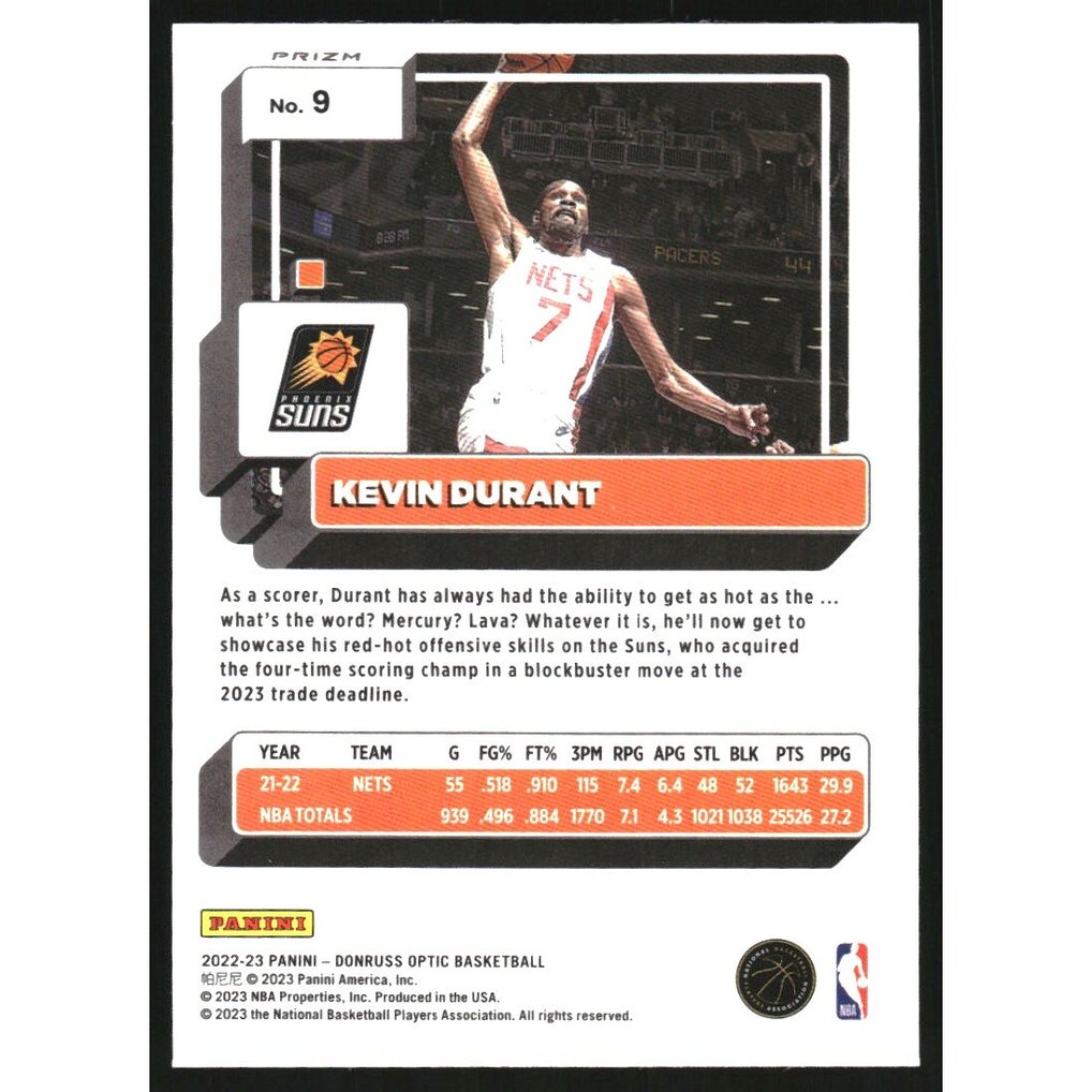 2022-23 Donruss Optic Hyper Pink #9 Kevin Durant