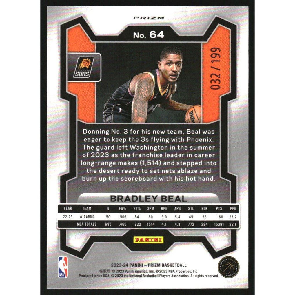 2023-24 Panini Prizm Prizms Blue #64 Bradley Beal