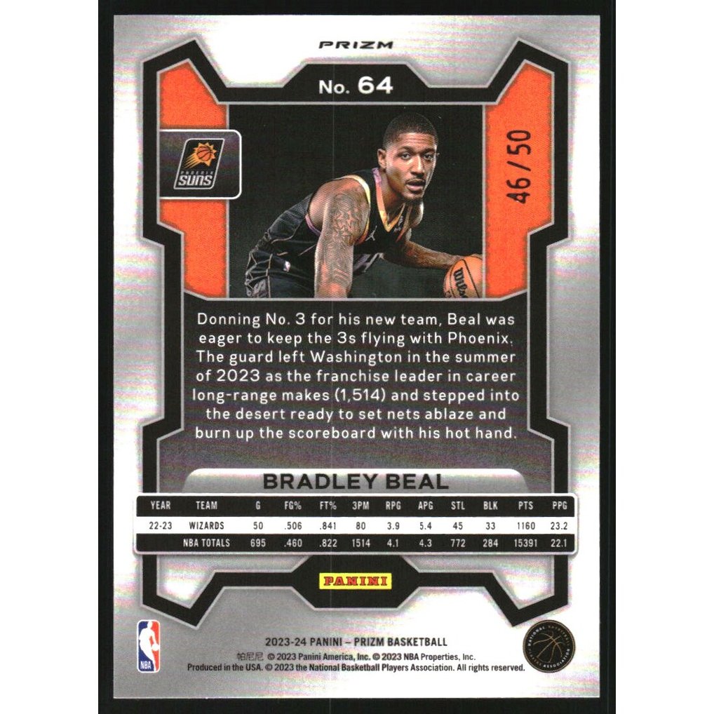2023-24 Panini Prizm Prizms Fast Break Pink #64 Bradley Beal