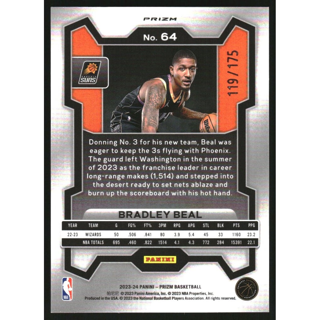 2023-24 Panini Prizm Prizms White #64 Bradley Beal
