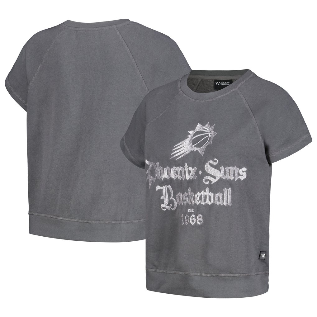 Phoenix Suns The Wild Collective Women's Embroidered Fleece Raglan Short Sleeve Pullover Sweatshirt - Gray