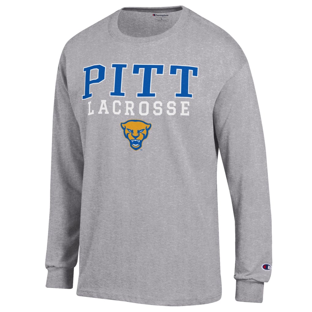 Pitt Panthers Champion Stack Logo Lacrosse Powerblend Long Sleeve T-Shirt - Heather Gray