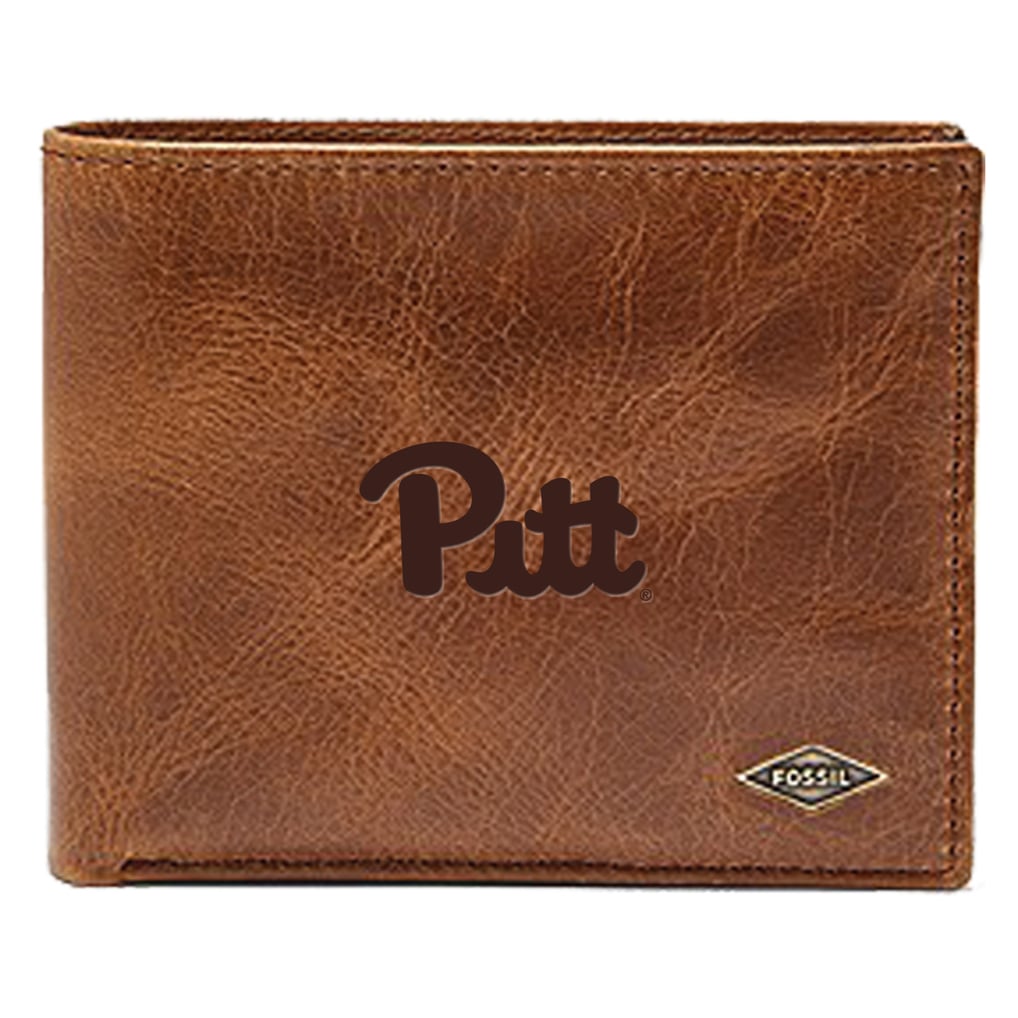 Pitt Panthers Fossil Leather Ryan RFID Passcase Wallet - Brown