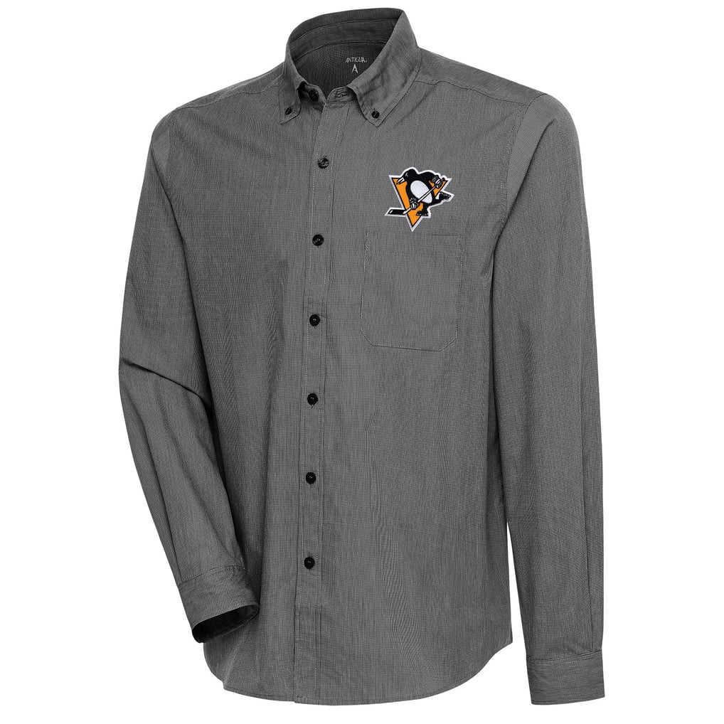  Pittsburgh Penguins Antigua Compression Tri-Blend Button-Down Shirt - Black