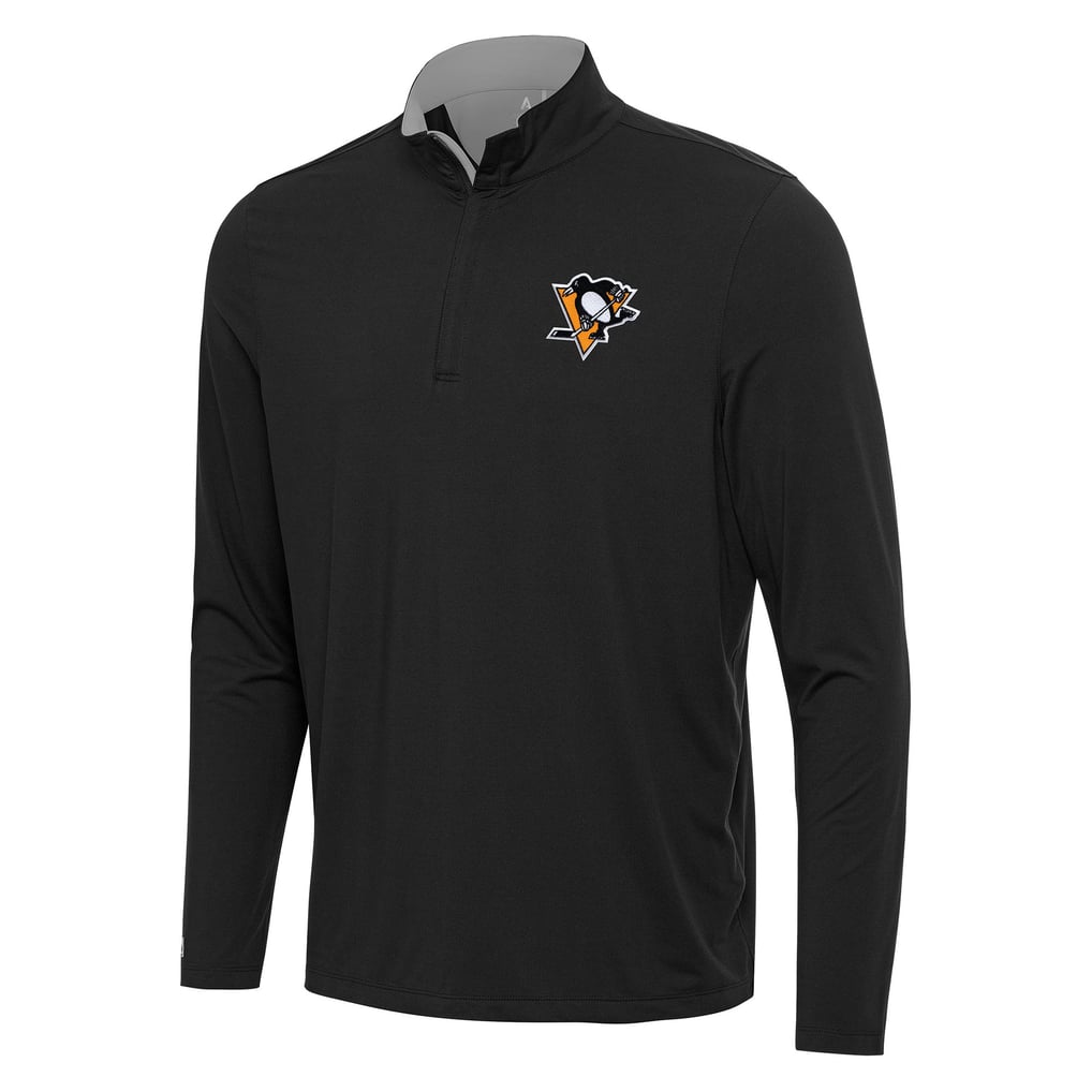 Pittsburgh Penguins Antigua Content Quarter-Zip Pullover Top - Black/Gray