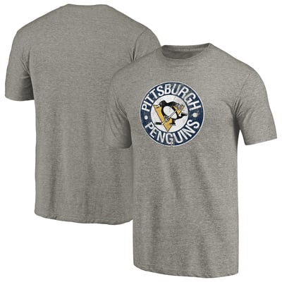 Pittsburgh Penguins Throwback Logo 1968-1969 Tri-Blend T-Shirt - Ash