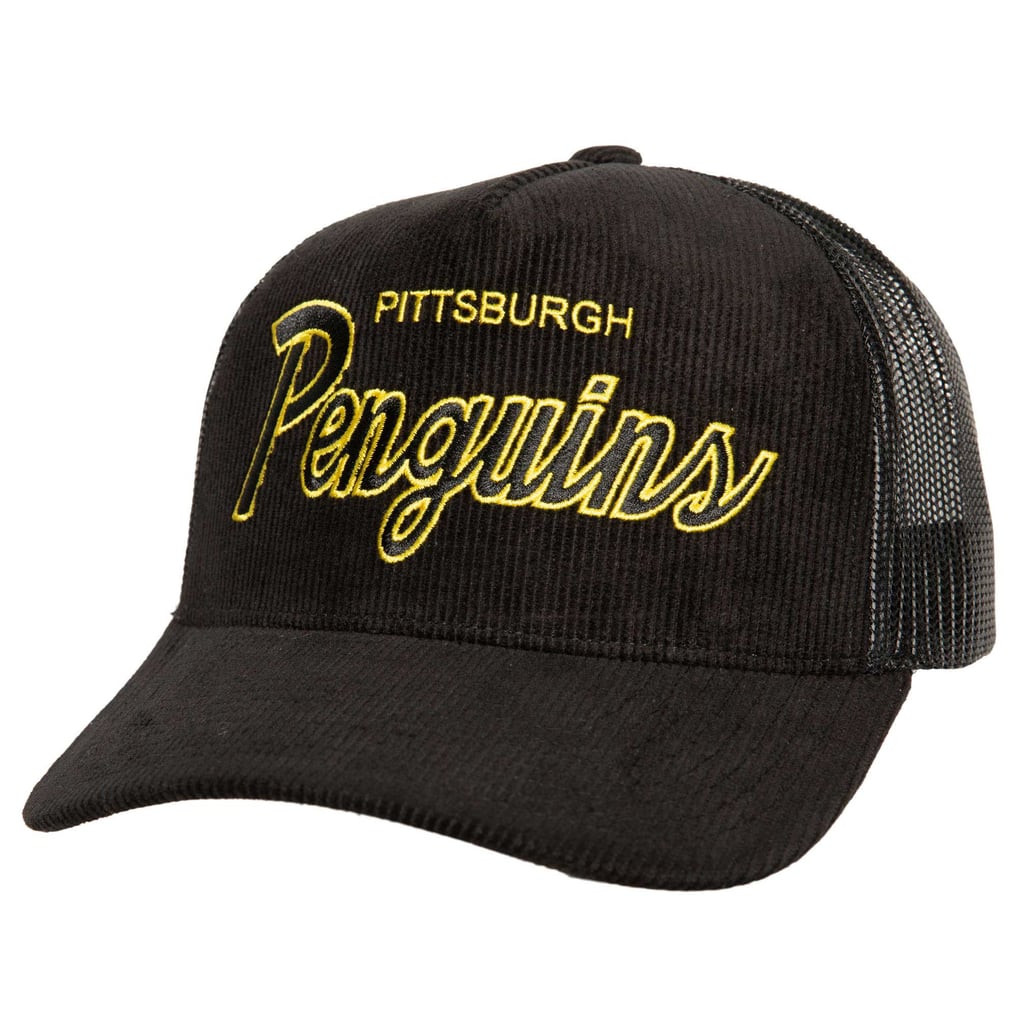  Pittsburgh Penguins Mitchell & Ness Times Up Classic Script Cord Trucker Adjustable Hat - Black