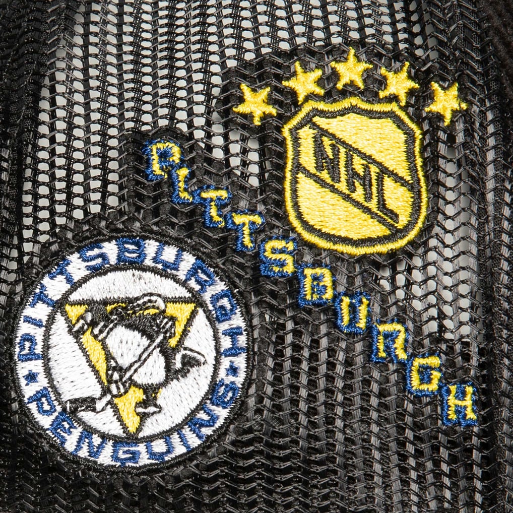  Pittsburgh Penguins Mitchell & Ness Times Up Classic Script Cord Trucker Adjustable Hat - Black