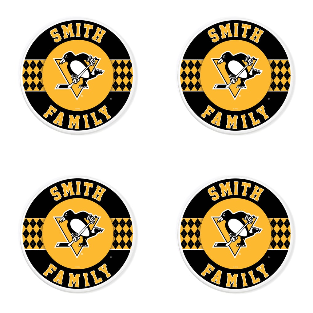 Pittsburgh Penguins 4" Personalized Circular Coasters 4-Pack Set