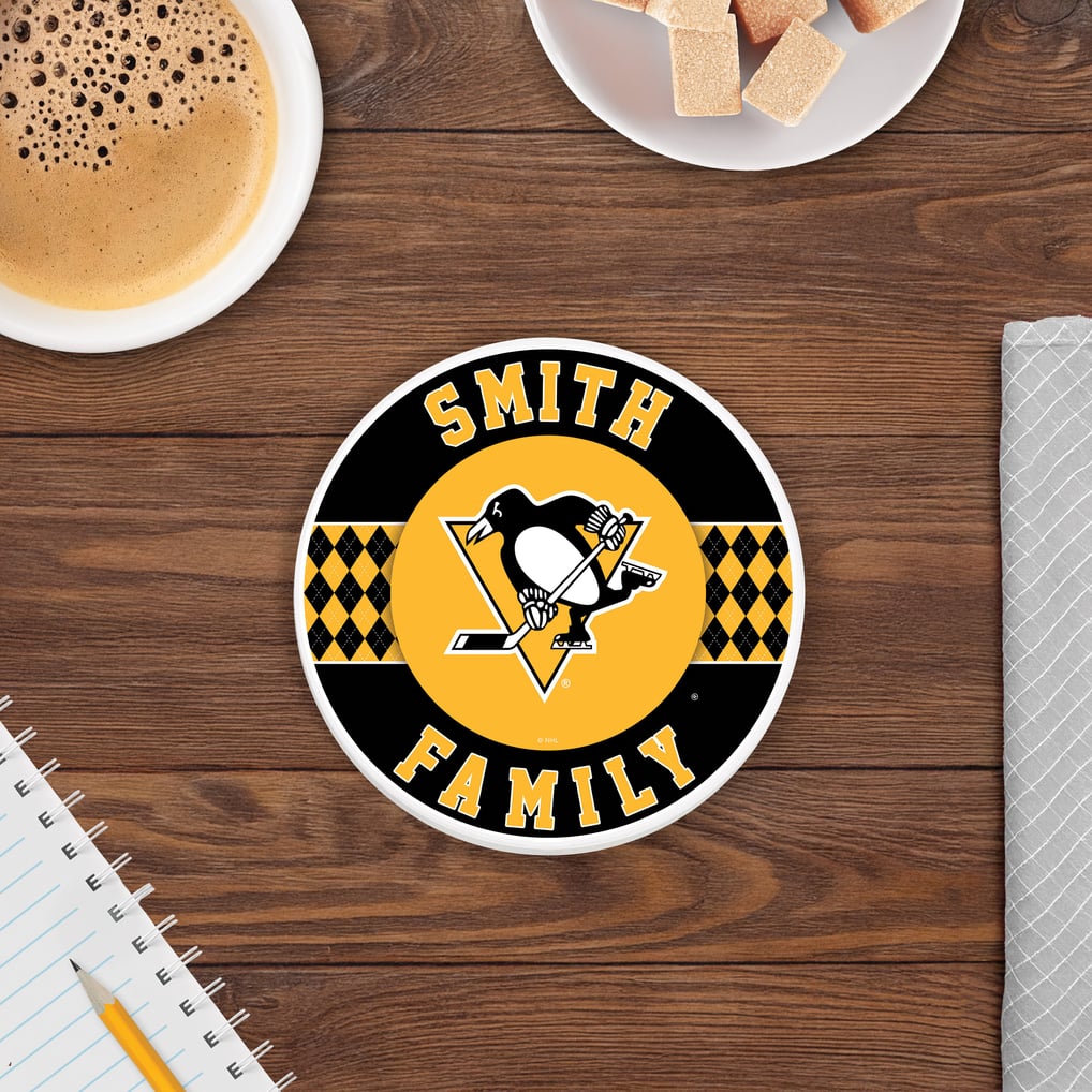 Pittsburgh Penguins 4" Personalized Circular Coasters 4-Pack Set