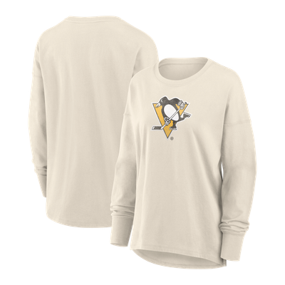 Pittsburgh Penguins Fanatics Women's Distressed Logo Long Sleeve T-Shirt - Cream