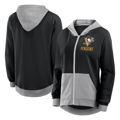 Pittsburgh Penguins Logo Athletic Women's Hit It French Terry Full-Zip Hoodie - Black