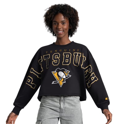  Pittsburgh Penguins Starter Women's Bleachers Cropped Drop Shoulder Sweatshirt - Black
