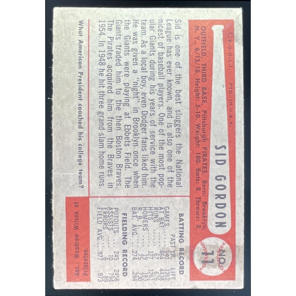 1954 Bowman #11 Sid Gordon