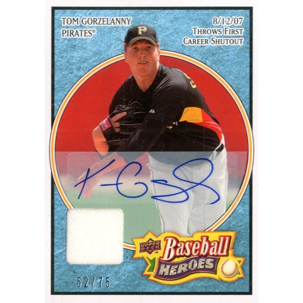2008 Upper Deck Heroes Jersey Autograph Light Blue #146 Tom Gorzelanny/75