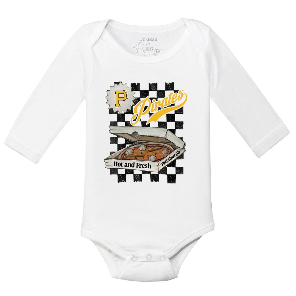 Pittsburgh Pirates Tiny Turnip Infant Pizza Long Sleeve Bodysuit - White
