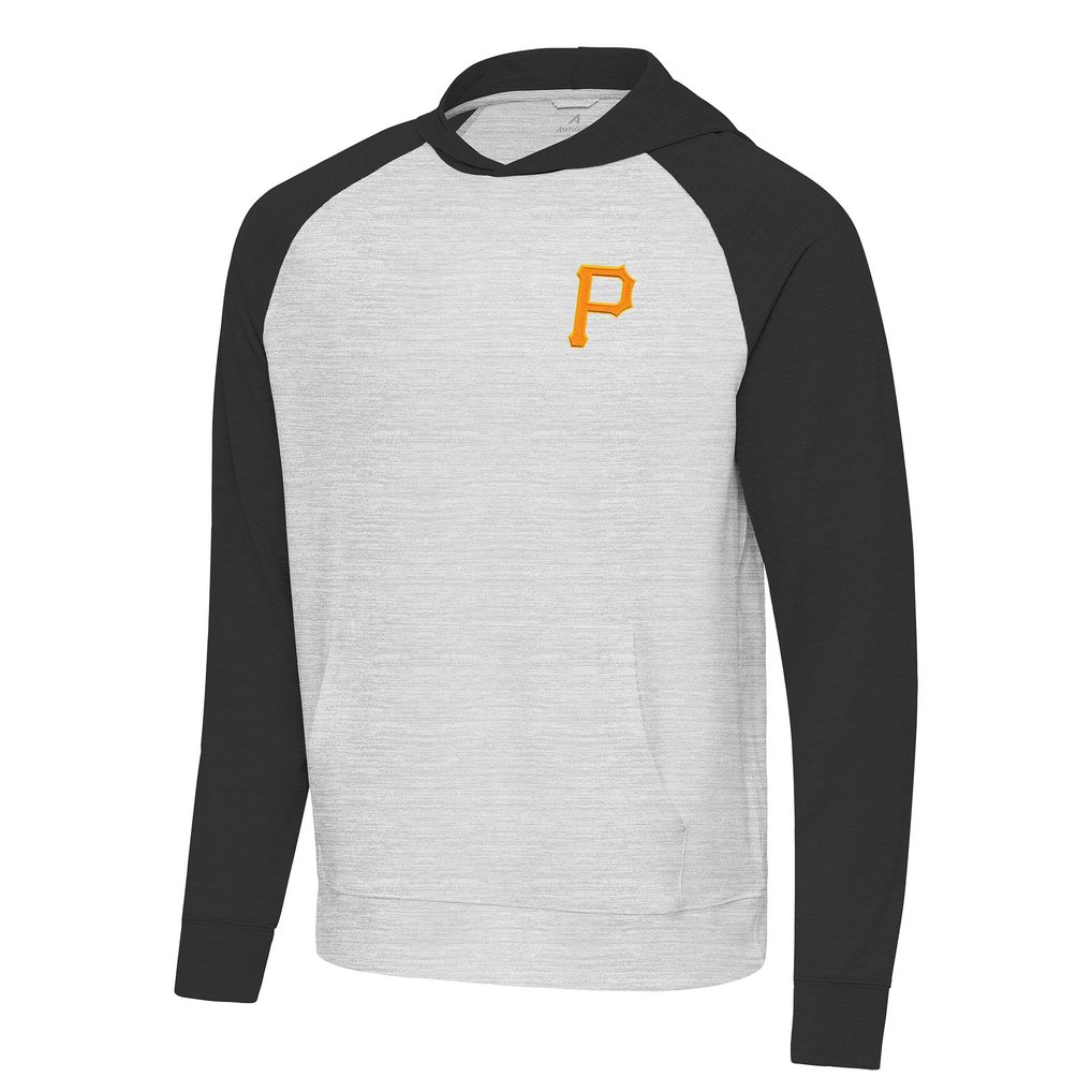 Pittsburgh Pirates Antigua Urgent Pullover Hoodie - Black/Heather Gray