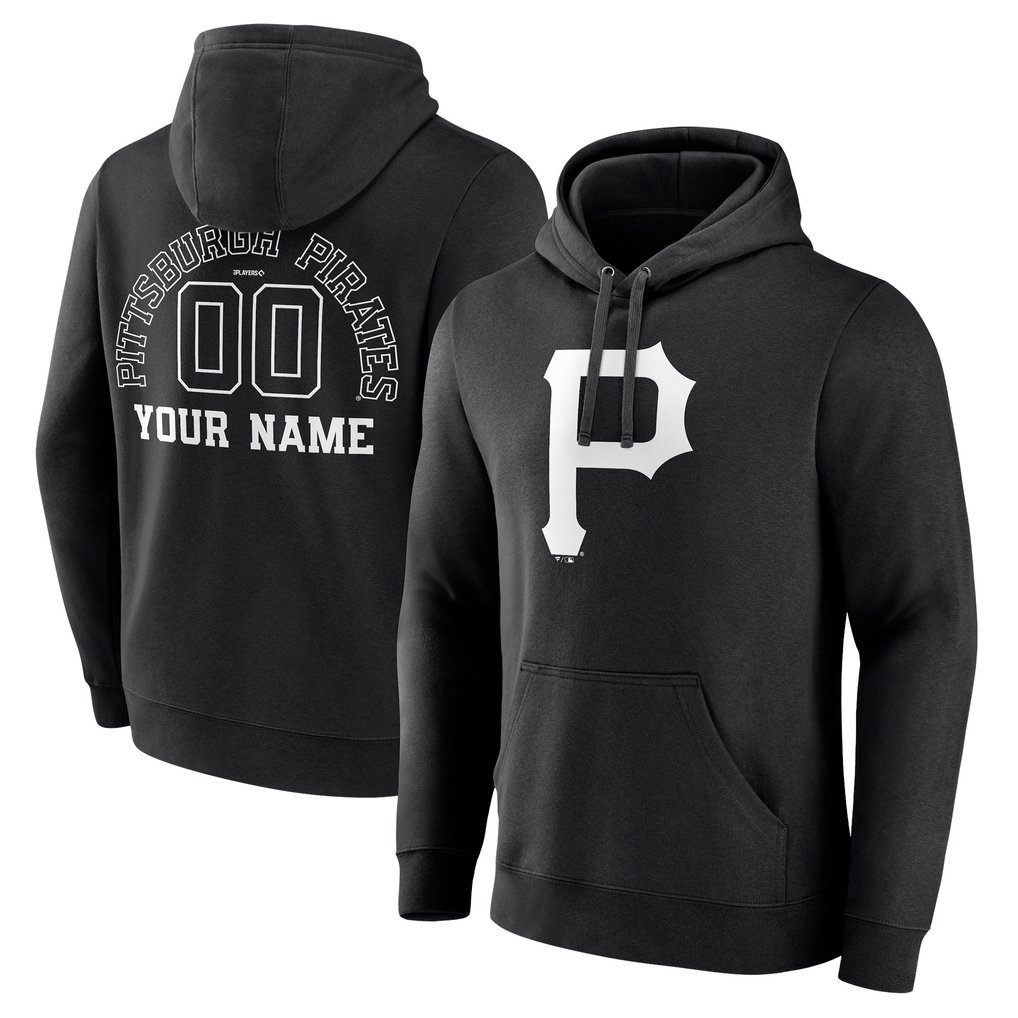 Pittsburgh Pirates Monochrome Personalized Name & Number Pullover Hoodie - Black