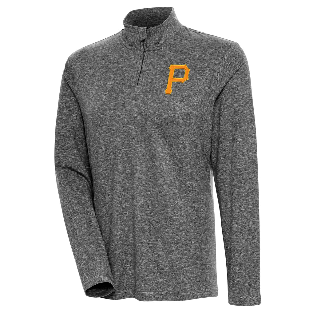  Pittsburgh Pirates Antigua Women's Confront Quarter-Zip Pullover Top - Heather Black