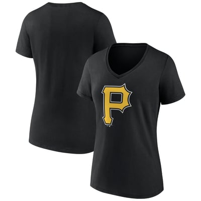 Pittsburgh Pirates Logo Athletic Women's Official Logo Athletic V-Neck T-Shirt - Black