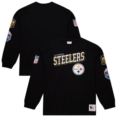  Pittsburgh Steelers Mitchell & Ness Training Camp Vintage Logos Long Sleeve T-Shirt - Black